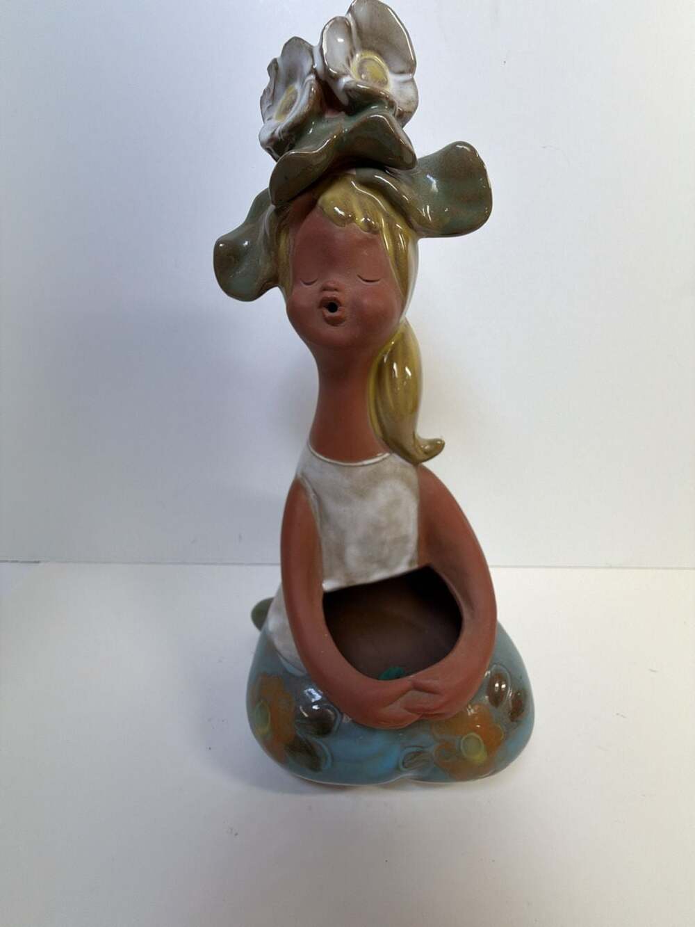 Vintage Mid-Century Ceramic Girl Planter Figurine 10 Inch